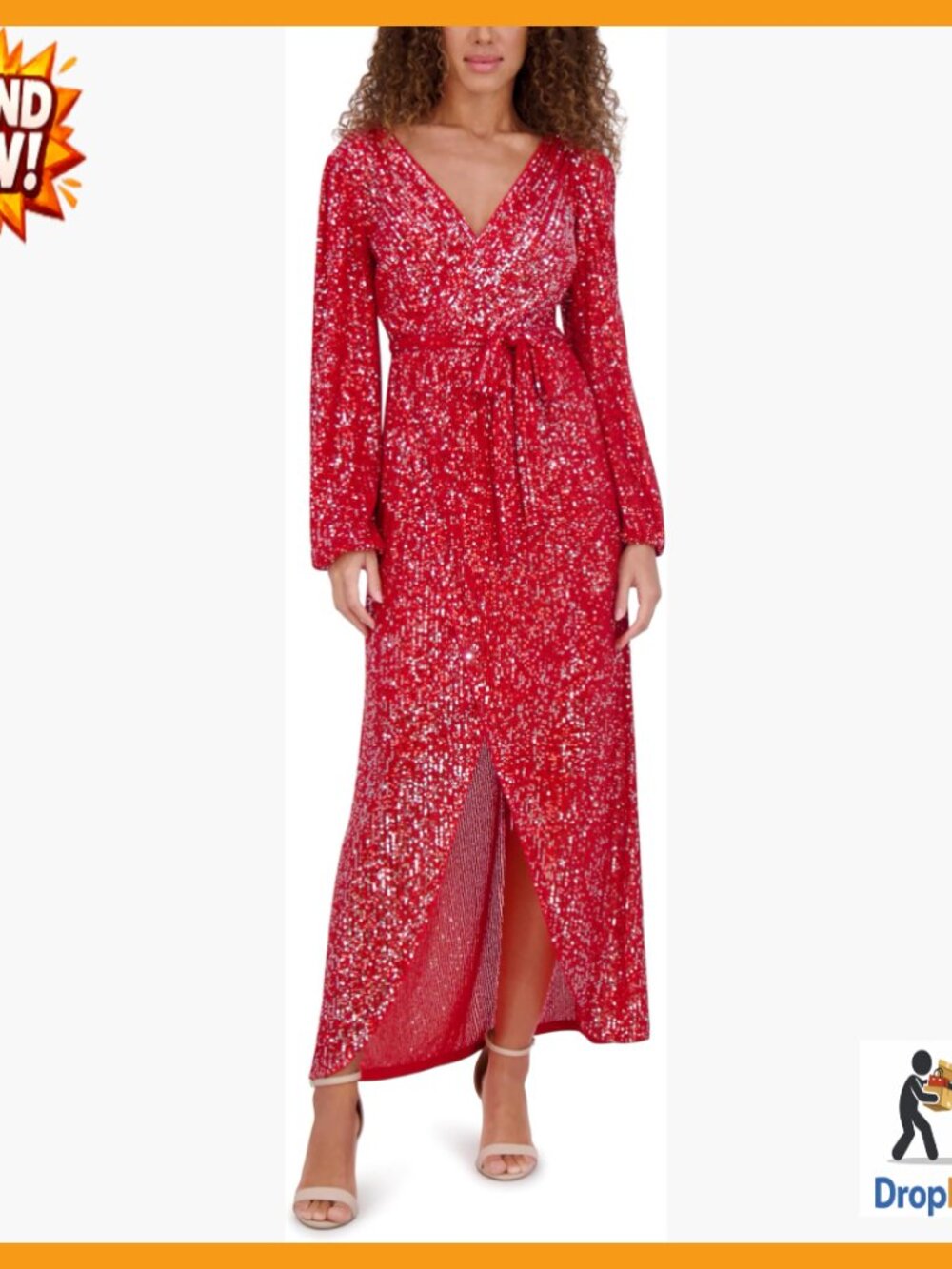 Long Sleeve V-Neck Sequin Wrap Maxi Dress Elegant Chic Versatile Knit